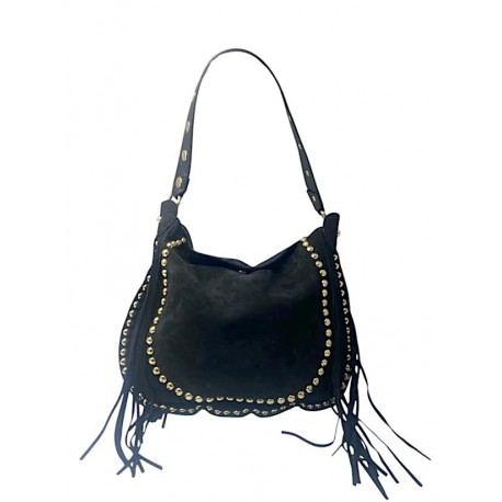 BOLSO MEDIA LUNA TACHAS Y FLECOS. COKO GALVEZ.