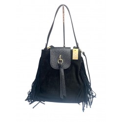 BOLSO COMBINADO PIEL CON FLECOS. COKO GALVEZ.